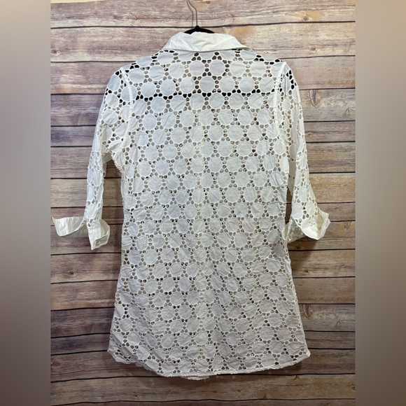 Anne Fontaine Button Down Tunic Blouse Eyelet - Picture 5 of 5